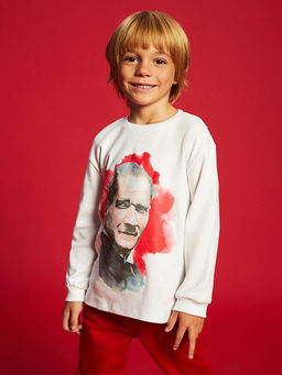 Bisiklet Yaka Uzun Kollu Atat?rk Bask?l? Erkek Bebek Ti??rt