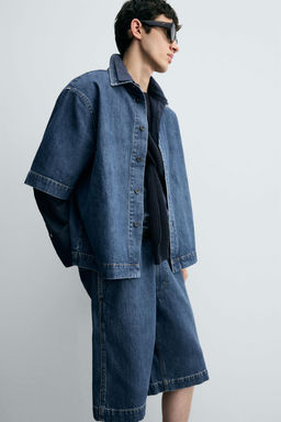 PLEATED RELAXED FIT DENIM BERMUDA SHORTS - Zara фото 7