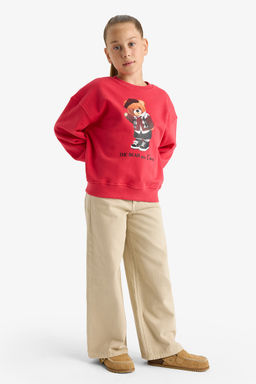 Oversize Geni_ Kal_p Bisiklet Yaka Bask_l_ Sweatshirt K_z _ocuk - Defacto фото 2