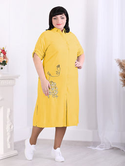 Платье-рубашка горчичного цвета летнее повседневное - Almond фото 7