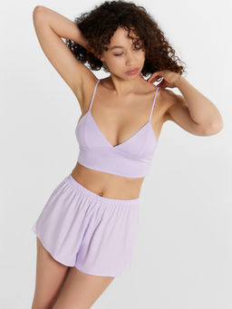 Комплект женский домашний лиловый: топ и шорты