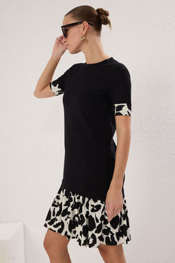 Siyah Animal Bask?l? Bisiklet Yaka K?sa Kol Mini Orme Elbise TWOSS25EL00692 - Trendyolmilla фото 2