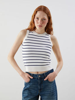 Bisiklet Yaka ?izgili Kad?n Triko S?veter