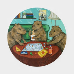Цена за 4 шт. Салфетка сервировочная кухонная Доляна Капибары настольные игры, настольное покрытие, d=36 см