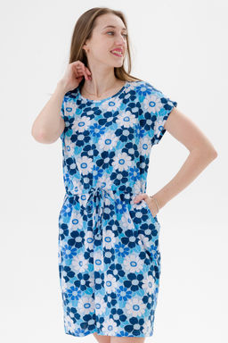 Платье женское домашнее из кулирки Лана голубая ромашка макси