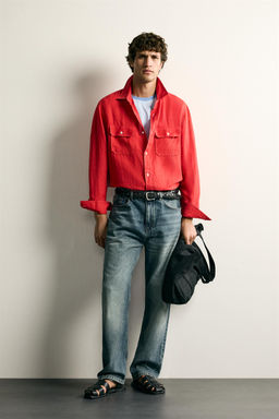 SOBRECAMISA REGULAR FIT 100% LINO / Rojo