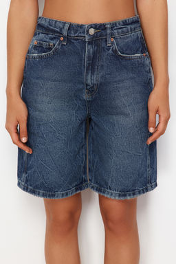 Koyu Mavi More Sustainable Yuksek Bel Denim Bermuda TWOSS24SR00177 - Trendyolmilla фото 4
