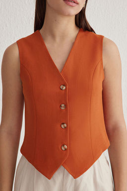 TRENDYOLMILLA Kiremit Premium Regular Kal?p Crop Dokuma Yelek TWOSS24YE00017  фото 3