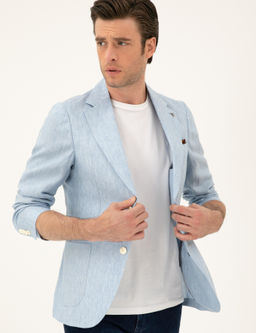 Голубая льняная куртка узкого кроя - Cacharel фото 3