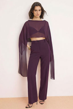 Murdum Duz Kay?k Yaka Kolsuz Dokuma Sifon Party Bluz TPRSS26BZ00055