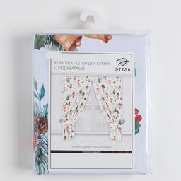 Шторы для кухни с подхватами Christmas wreaths, 145×180 см - 2 шт., габардин
