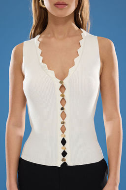 Ekru V Yaka Premium Iplik / Ozel Iplik Triko Ince Bluz TWOSS25BZ00338 - Trendyolmilla фото 3