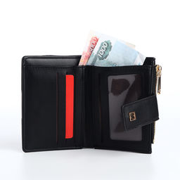 Кошелёк женский на кнопке, 12.5×2×9 см, однотонный, чёрный