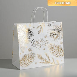 Пакет подарочный крафтовый Best winter, 32 28 15 см