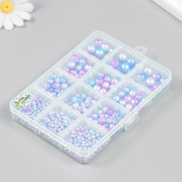 Бусины в шкатулке «Градиент голубо-сиреневый», 12 делений, 10×13.5×1.8 см