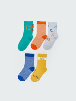 Bask?l? Erkek Bebek ?orap 5li