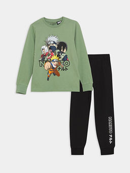 Bisiklet Yaka Naruto Bask?l? Uzun Kollu Erkek ?ocuk Pijama Tak?m?