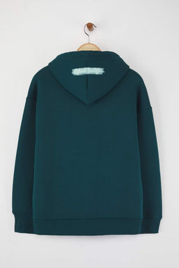 Petrol Teen Oversize/Genis Kal?p Slogan Bask?l? Kal?n Ici Polarl? Orme Sweatshirt TWOAW26SW00125 - Trendyolmilla фото 6