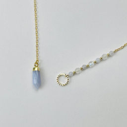 Колье на цепочке с Лунным камнем и Голубым агатом 50 см