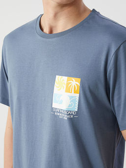 Bisiklet Yaka K?sa Kollu Bask?l? Penye Erkek Ti??rt