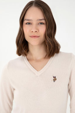 Женский базовый свитер кремового меланжевого цвета - U.s. polo assn фото 2