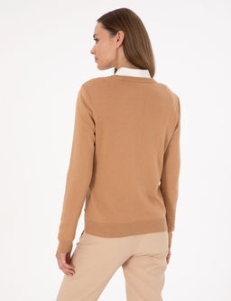 Camel Slim Fit V Yaka Basic Kazak