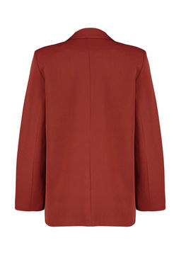 Bordo Kiremit Oversize Duz Kesim Basic Kruvaze Dokuma Blazer Ceket TWOSS24BC00028