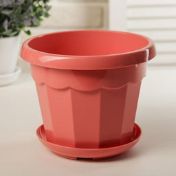 Цена за 3 шт. Горшок для цветов с поддоном «Доляна. Эрика», 1.8 л, пластиковый, коралловый