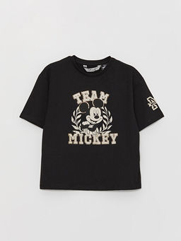 Bisiklet Yaka Mickey Mouse Bask?l? K?sa Kollu K?z ?ocuk Ti??rt