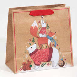 Цена за 2 шт. Пакет подарочный новогодний крафтовый квадратный «Друзья», 22×22×11 см