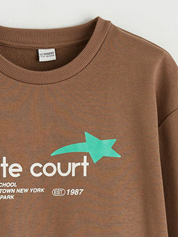 Bisiklet Yaka Bask?l? Erkek ?ocuk Sweatshirt