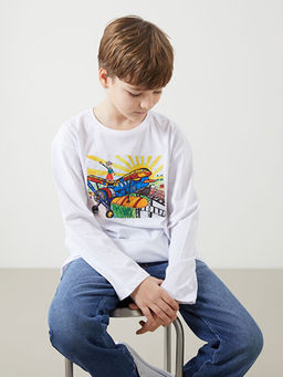 Bisiklet Yaka Bask?l? Unisex ?ocuk Ti??rt