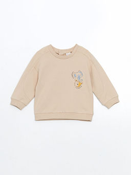 Bisiklet Yaka Bask?l? Erkek Bebek Sweatshirt ve E?ofman Alt 2li