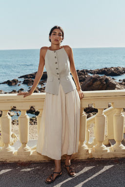 PLEATED SKIRT MIDI WAISTCOAT DRESS