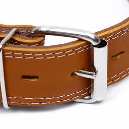 Ошейник кожаный двухслойный на замше, 3,5 см, ОШ 41-51 см, бежевый - Пижон фото 3