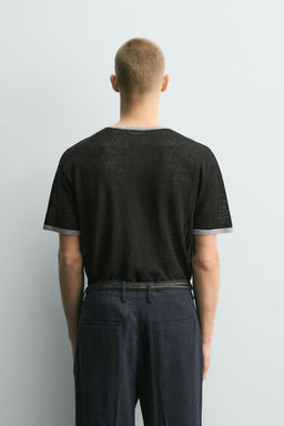 CAMISETA PUNTO MEZCLA LINO CONTRASTE / Negro