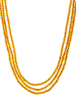 Колье из натурального гранёного янтаря Карамель золотистая трёхрядная