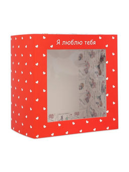 Цена за 5 шт. Коробка подарочная складная с пластиковым окном, упаковка, Люблю тебя, 14?14?8 см