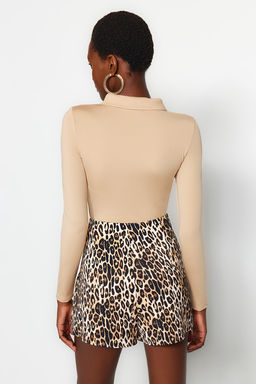 Bej Fermuar Yaka Detayl? C?tc?tl? Esnek Orme Body TWOAW24BD00005