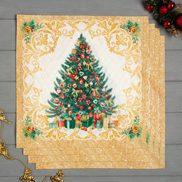 Набор сервировочных салфеток «Этель» Golden Christmas, 40×40 см - 4 шт., 100% хлопок, саржа 190 г/м²