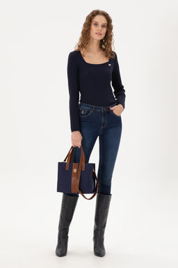 Женская темно-синяя сумка через плечо из плотной ткани