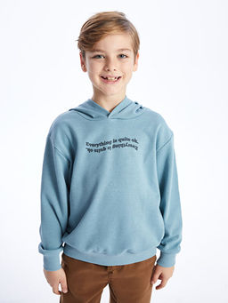 Bask?l? Uzun Kollu Erkek ?ocuk Hoodie