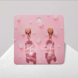 Серьги пластик Мишки с сердечками, цвет розовый в золоте - Queen fair фото 2