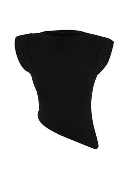 Trendyolmilla Siyah Asimetrik Vatkal? Orme Bluz TPRSS24BZ00037