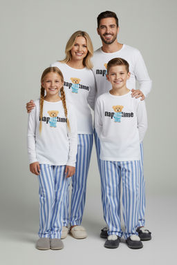 Ekru 100% Pamuk Bask?l? Regular Orme Unisex Cocuk Pijama Tak?m? TKDAW26PT00001