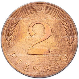 Монета 2 пфеннига 1979 года J Западная Германия (ФРГ)
