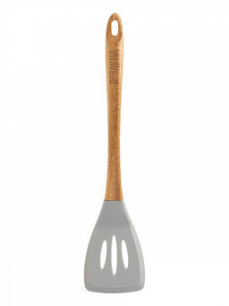 Лопатка силиконовая с прорезями 34x7,5x1,6 серый силикон, дерево акации - Denastia фото 5
