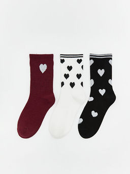 Kalp Desenli Kad?n Soket ?orap 3l?