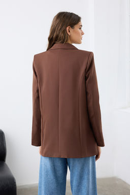 Kahverengi Oversize Astarl? Dugmeli Dokuma Blazer Ceket TWOAW22CE0167