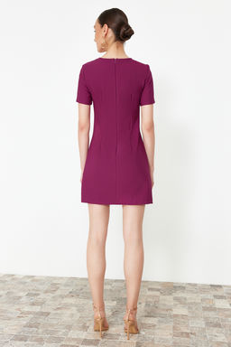 Mor A-line Bisiklet Yaka Mini Dokuma Elbise TWOSS24EL00460 - Trendyolmilla фото 6